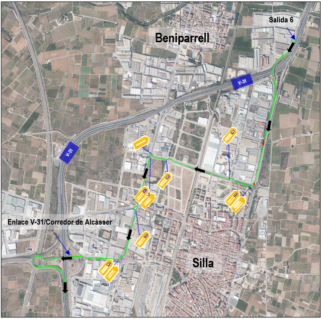 Afectaciones al tráfico en la autovía V-31 por obras de rehabilitación del firme entre los municipios de Silla y Albal